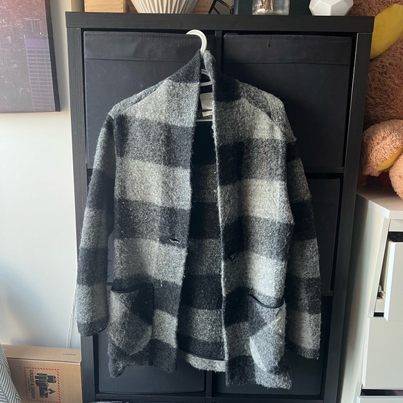 Wilfred Free OFF-DUTY Black & Grey Plaid Wool Coat - Picture 2 of 6